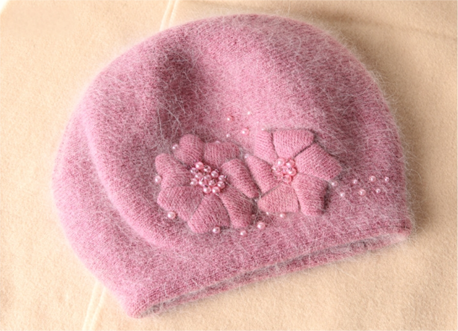 Women's Beret - With Floral Decoration and Beading - AOA Fashion Accessories