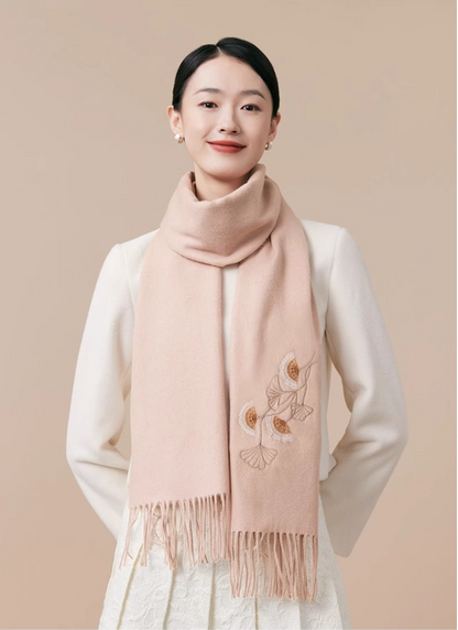 100% wool scarf for autumn and winter, Chinese style embroidered women's scarf, gift - AOA Fashion Accessories
