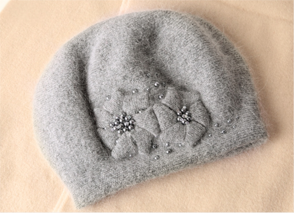 Women's Beret - With Floral Decoration and Beading - AOA Fashion Accessories