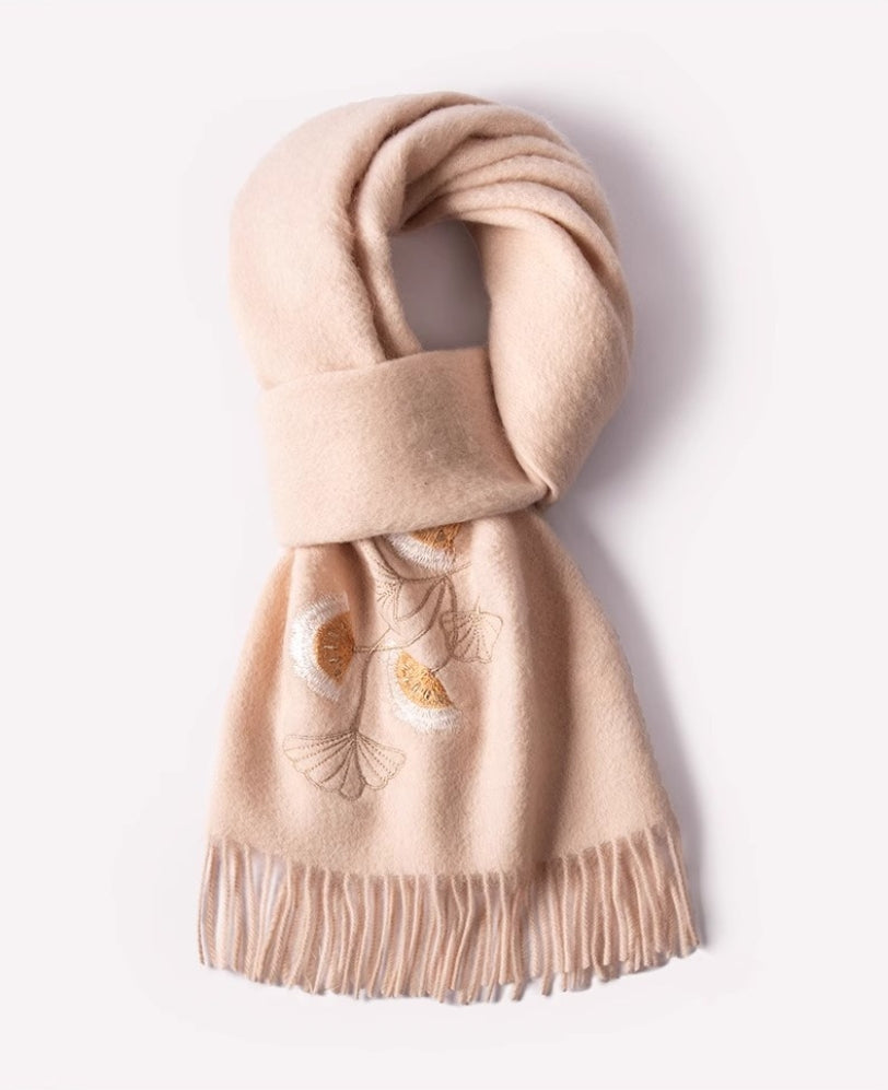 100% wool scarf for autumn and winter, Chinese style embroidered women's scarf, gift - AOA Fashion Accessories