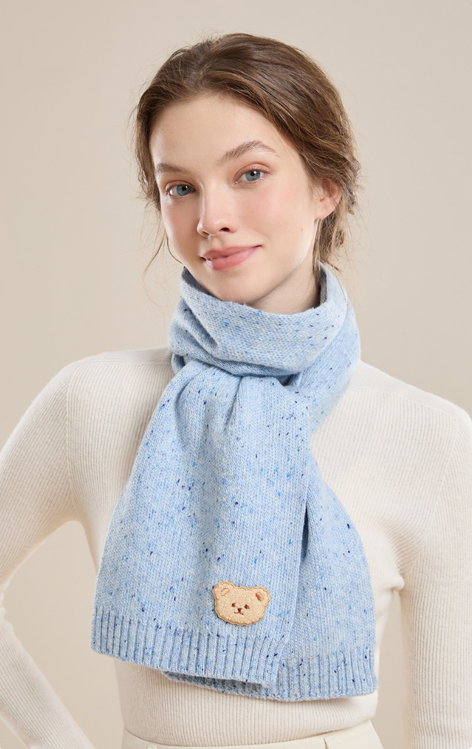 Autumn and winter fashion embroidered bear warm scarf - AOA Fashion Accessories