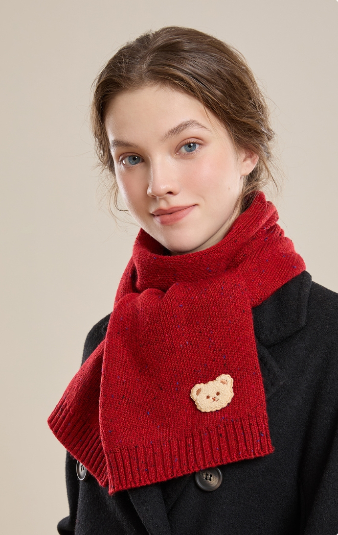 Autumn and winter fashion embroidered bear warm scarf - AOA Fashion Accessories