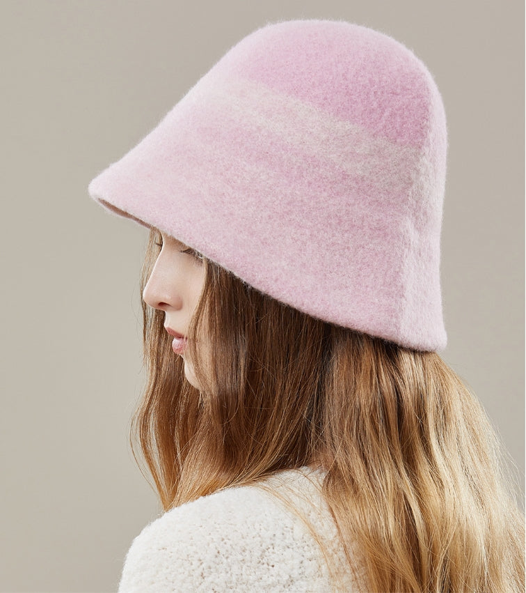 Women's autumn and winter 100% wool gradient hat, bucket hat - AOA Fashion Accessories