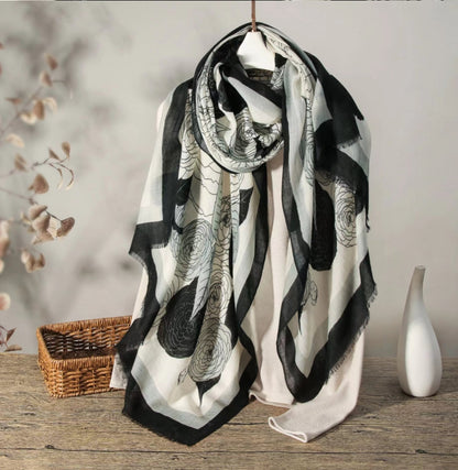 Large Wool Scarf - Camellia Floral Print - OESLO
