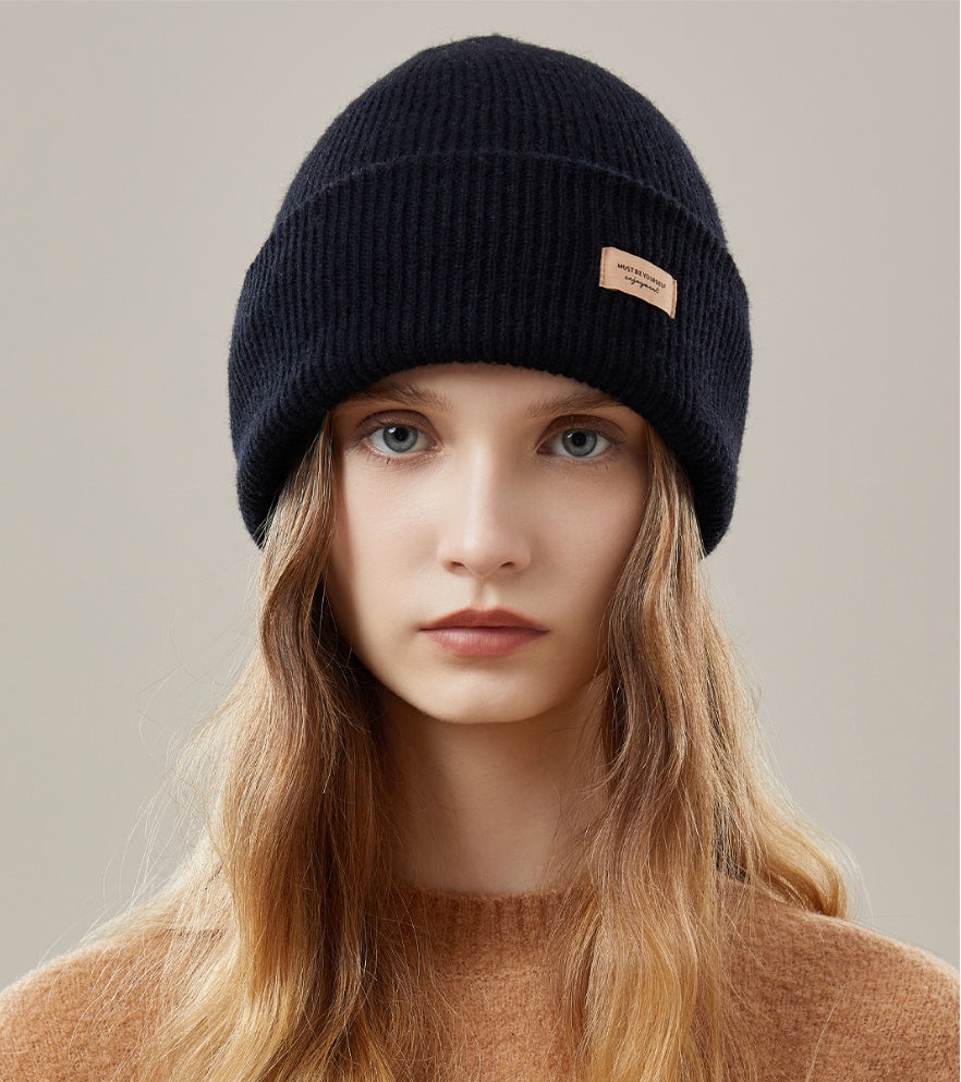 Women's autumn and winter 100% wool warm hat, wool multi-color simple knitted hat - AOA Fashion Accessories