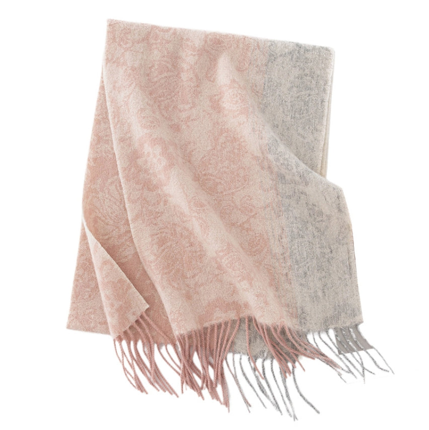 Men's and women's autumn and winter jacquard wool scarves, warm color matching thickened wool versatile scarves - AOA Fashion Accessories