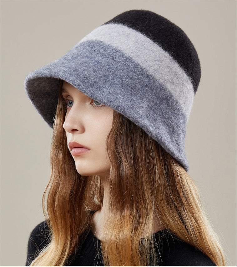 Women's autumn and winter 100% wool contrast color hat - AOA Fashion Accessories