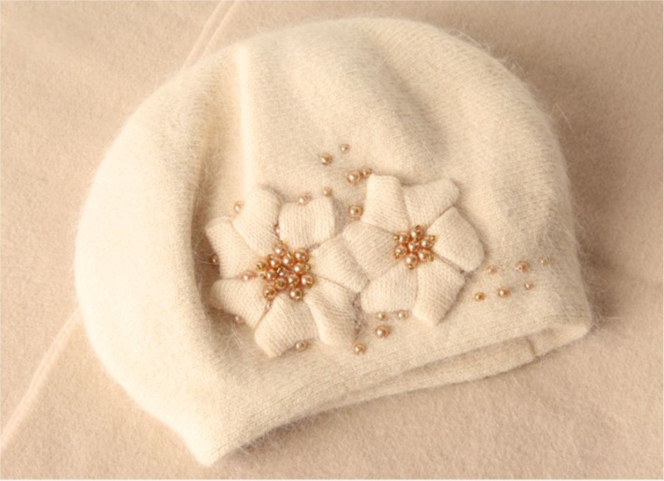 Women's Beret - With Floral Decoration and Beading - AOA Fashion Accessories