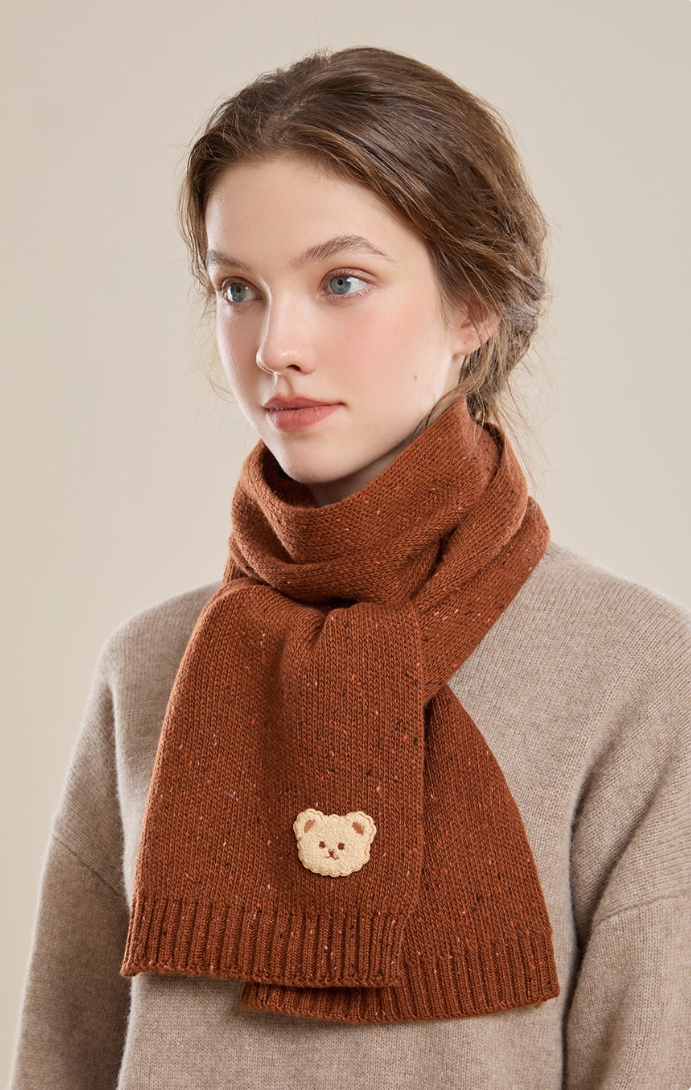 Autumn and winter fashion embroidered bear warm scarf - AOA Fashion Accessories