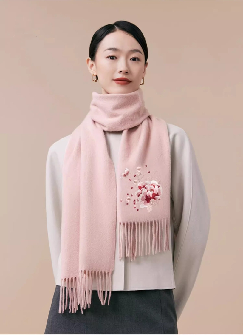 100% wool scarf for autumn and winter, Chinese style embroidered women's scarf, gift - AOA Fashion Accessories