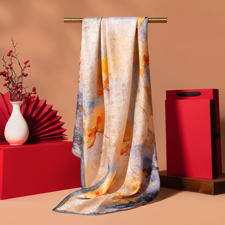 Silk Scarf for Women -  Floral Printed Silk Scarves 170x53cm - AOA Fashion Accessories