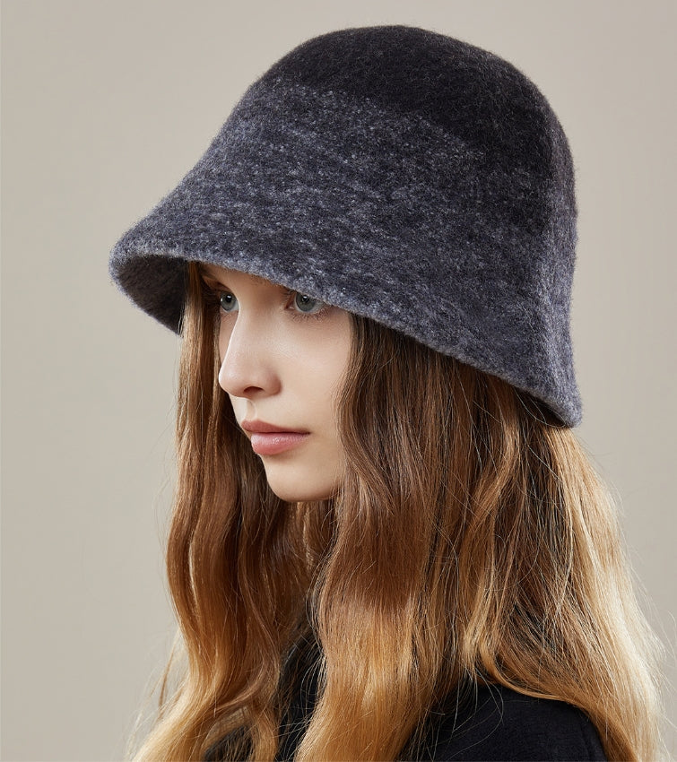 Women's autumn and winter 100% wool gradient hat, bucket hat - AOA Fashion Accessories
