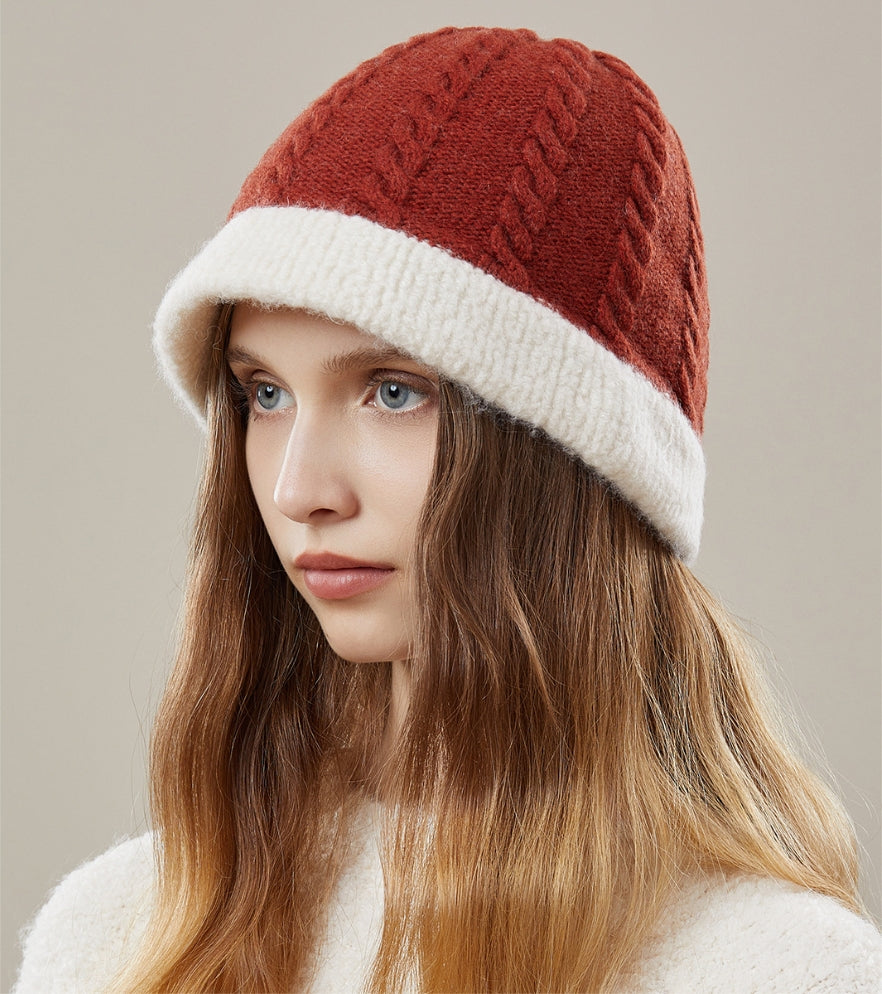 Women's autumn and winter 100% wool warm hat, wool knitted bucket hat - AOA Fashion Accessories
