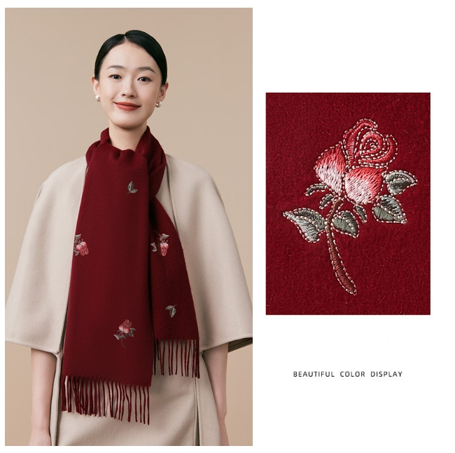 100% wool scarf for autumn and winter, Chinese style embroidered women's scarf, gift - AOA Fashion Accessories