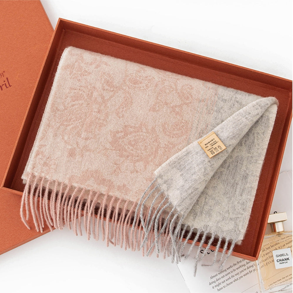 Men's and women's autumn and winter jacquard wool scarves, warm color matching thickened wool versatile scarves - AOA Fashion Accessories