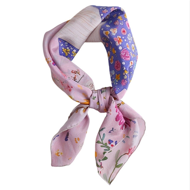Floral Whale Print Pure Silk Square Scarf - AOA Fashion Accessories