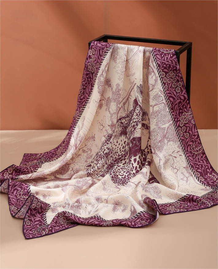 Silk Square Scarf -  Floral Leopard Print Scarves - AOA Fashion Accessories