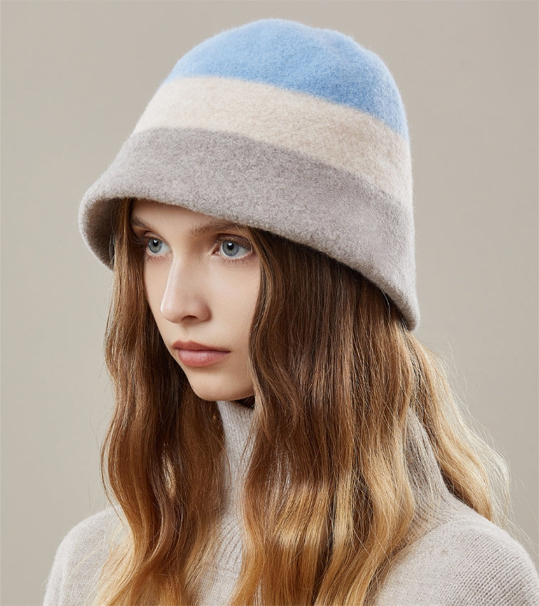Women's autumn and winter 100% wool contrast color hat - AOA Fashion Accessories