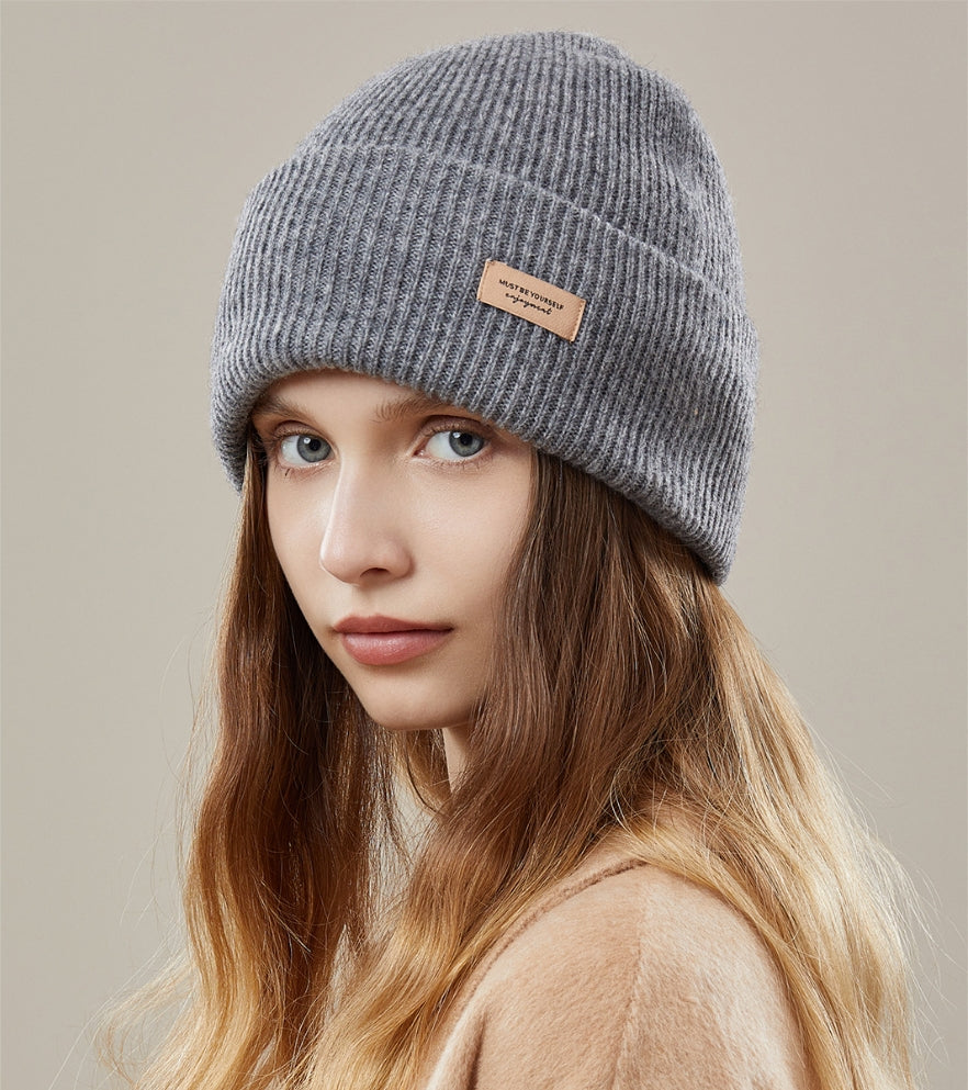 Women's autumn and winter 100% wool warm hat, wool multi-color simple knitted hat - AOA Fashion Accessories