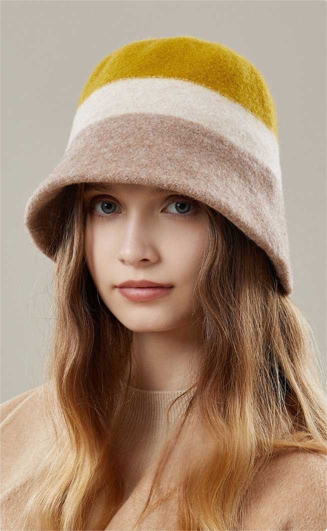 Women's autumn and winter 100% wool contrast color hat - AOA Fashion Accessories