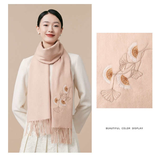 100% wool scarf for autumn and winter, Chinese style embroidered women's scarf, gift - AOA Fashion Accessories