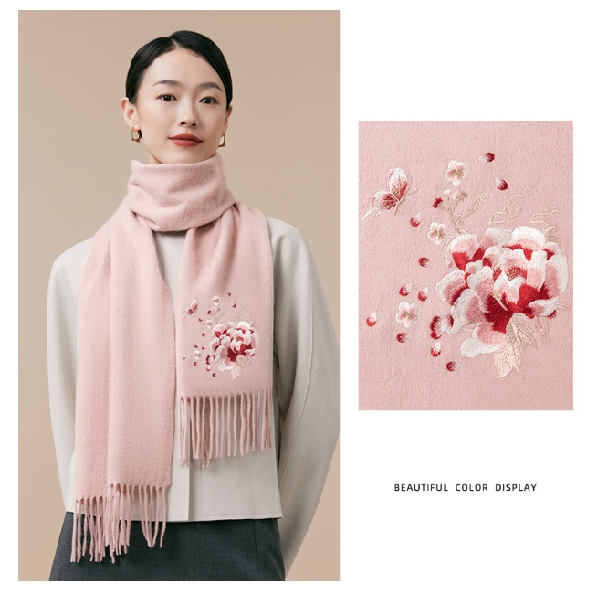 100% wool scarf for autumn and winter, Chinese style embroidered women's scarf, gift - AOA Fashion Accessories