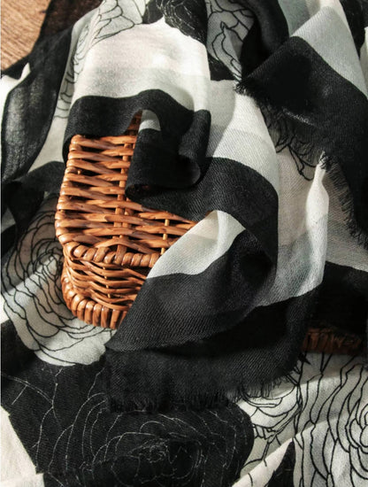 Large Wool Scarf - Camellia Floral Print - OESLO