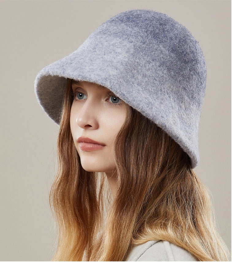 Women's autumn and winter 100% wool gradient hat, bucket hat - AOA Fashion Accessories