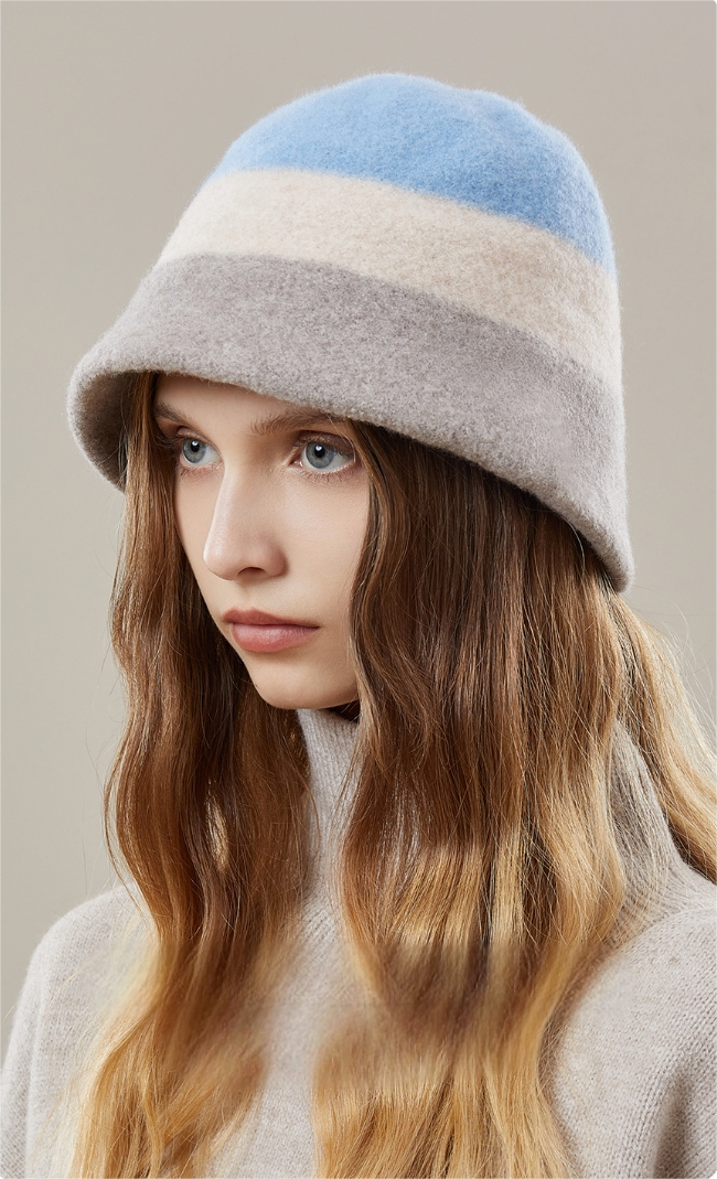 Women's autumn and winter 100% wool contrast color hat - AOA Fashion Accessories