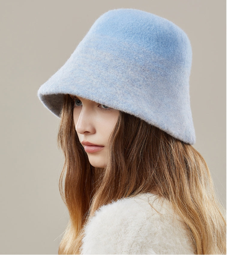 Women's autumn and winter 100% wool gradient hat, bucket hat - AOA Fashion Accessories