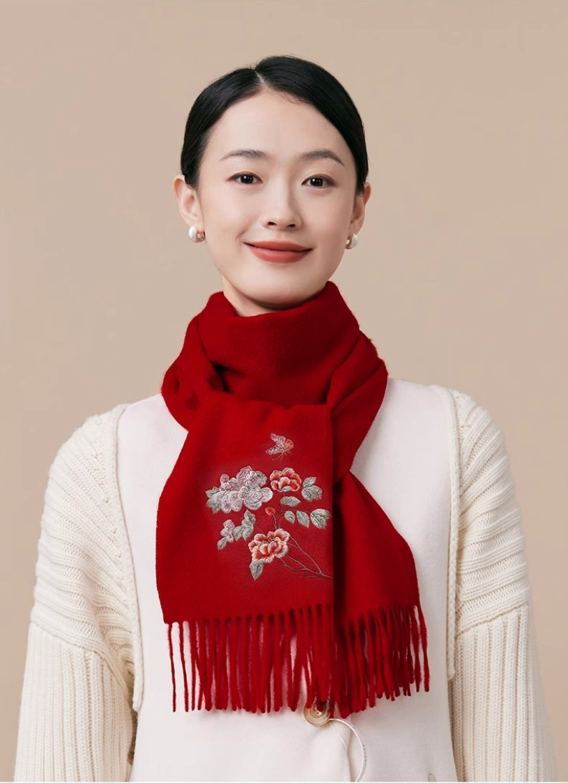 100% wool scarf for autumn and winter, Chinese style embroidered women's scarf, gift - AOA Fashion Accessories