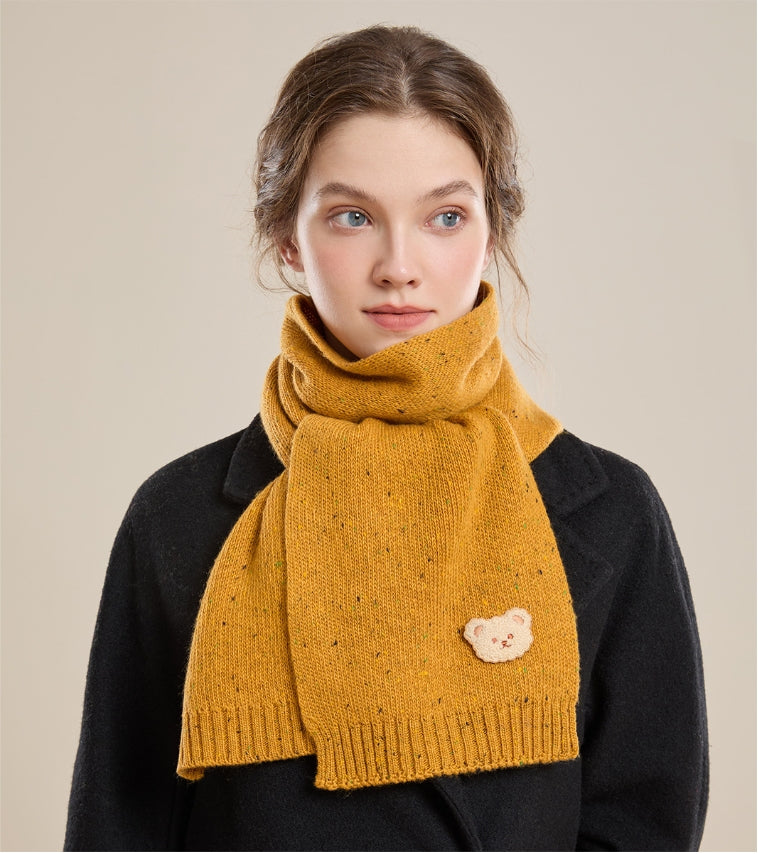 Autumn and winter fashion embroidered bear warm scarf - AOA Fashion Accessories