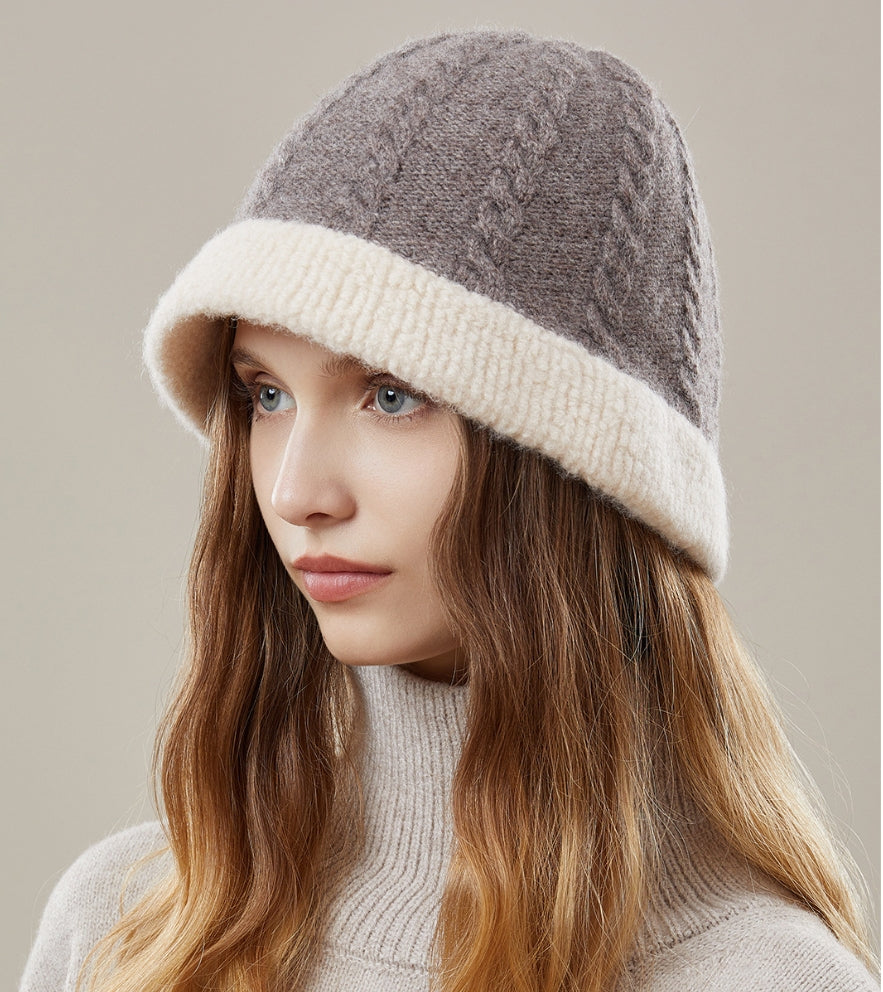 Women's autumn and winter 100% wool warm hat, wool knitted bucket hat - AOA Fashion Accessories