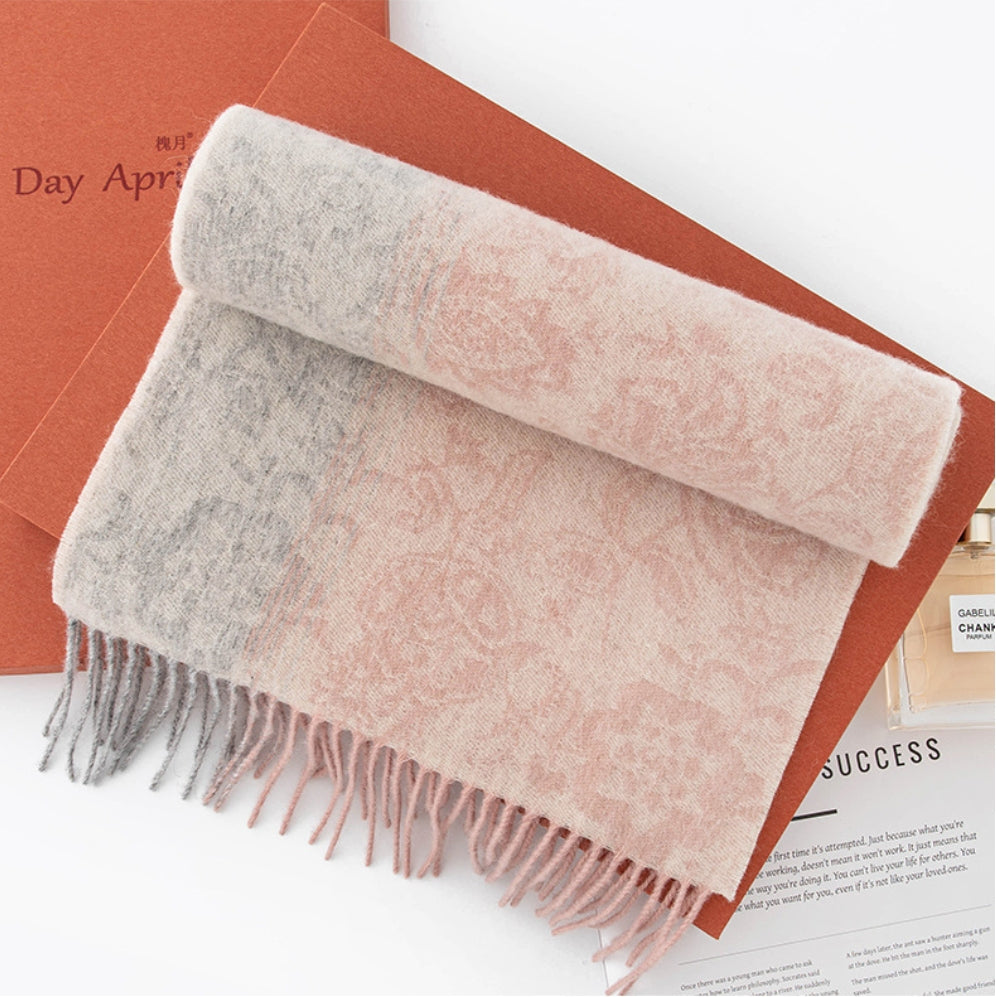 Men's and women's autumn and winter jacquard wool scarves, warm color matching thickened wool versatile scarves - AOA Fashion Accessories