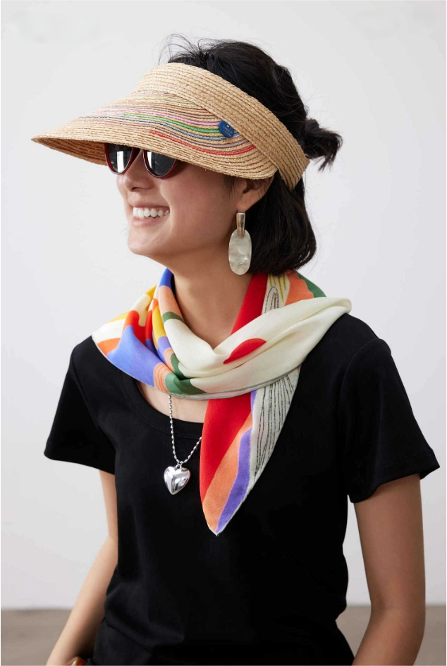 Colorful Landscape Print Pure Silk Square Scarf - AOA Fashion Accessories