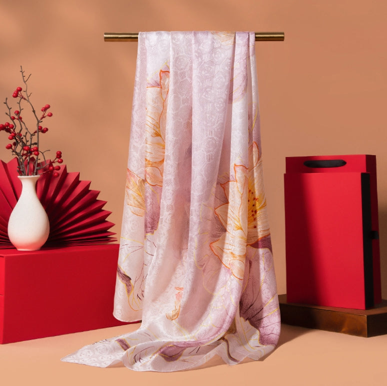 Silk Scarf for Women -  Floral Printed Silk Scarves 170x53cm - AOA Fashion Accessories