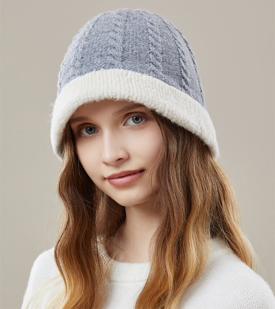 Women's autumn and winter 100% wool warm hat, wool knitted bucket hat - AOA Fashion Accessories