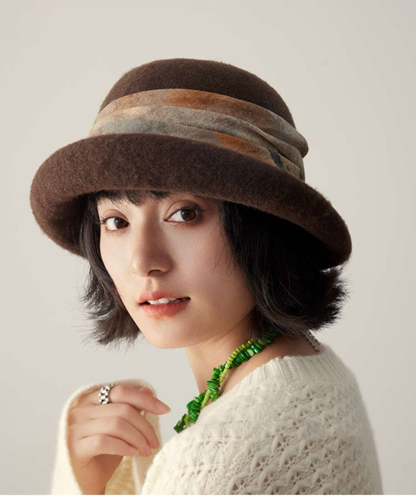 Women's autumn and winter wool blend bucket hat, elegant hat, bucket hat - AOA Fashion Accessories