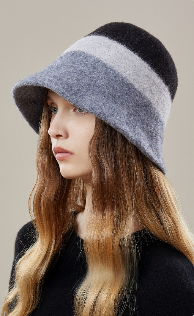Women's autumn and winter 100% wool contrast color hat - AOA Fashion Accessories