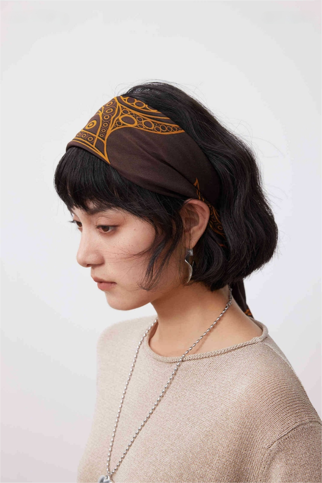 Silk Square Scarf - 65×65 cm Golden Bird Pattern - AOA Fashion Accessories