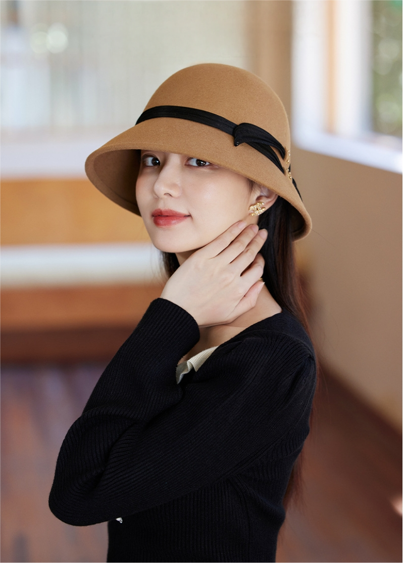Wool Cloche Hat  – Vintage Style with Decorative Bow - AOA Fashion Accessories