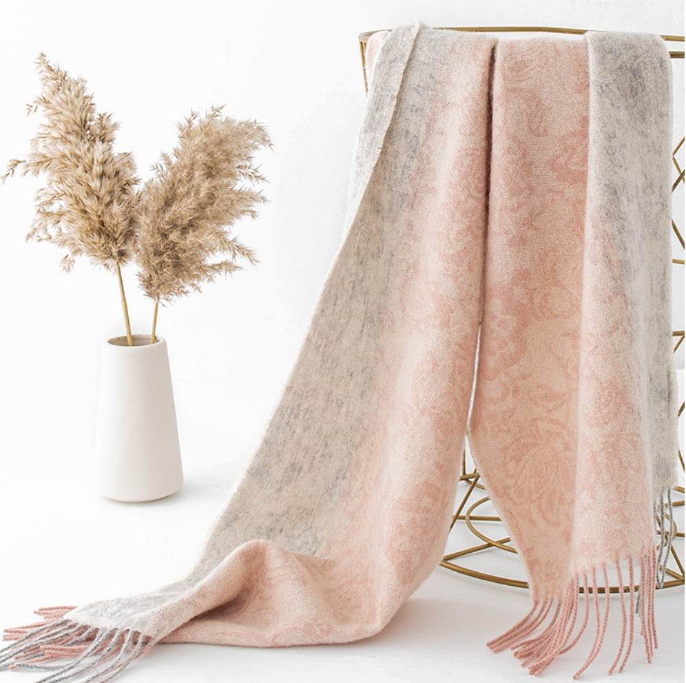 Men's and women's autumn and winter jacquard wool scarves, warm color matching thickened wool versatile scarves - AOA Fashion Accessories