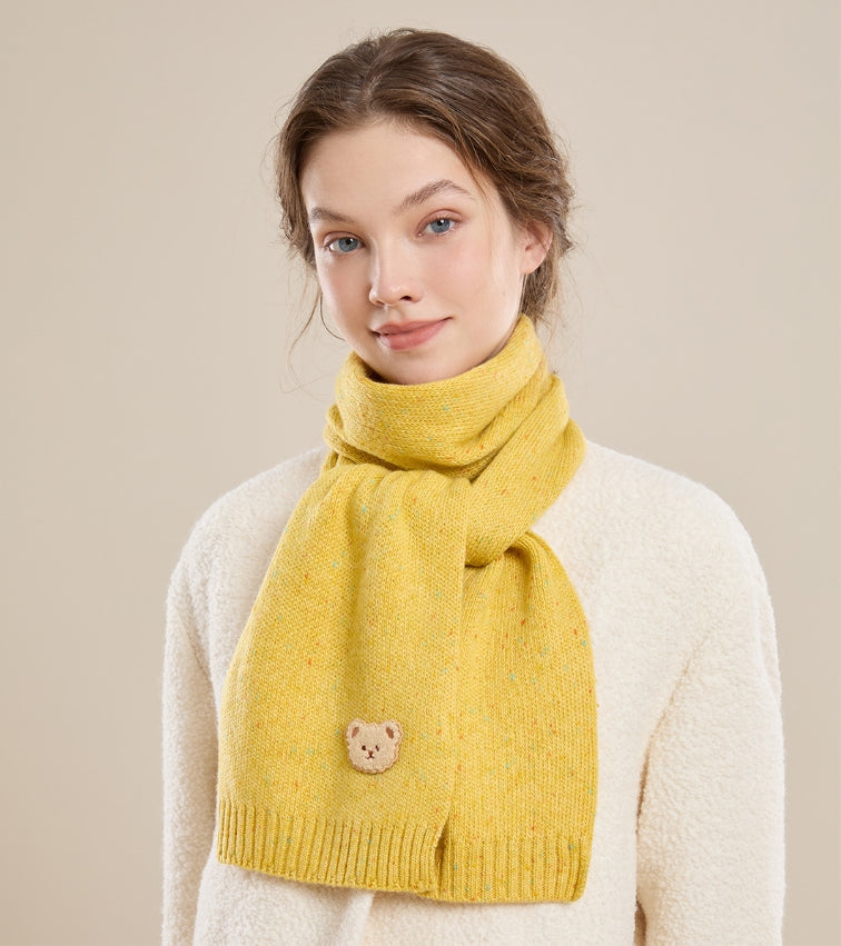 Autumn and winter fashion embroidered bear warm scarf - AOA Fashion Accessories