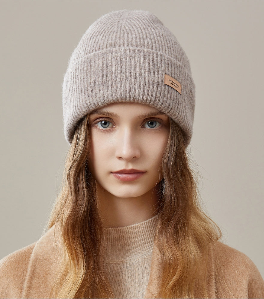 Women's autumn and winter 100% wool warm hat, wool multi-color simple knitted hat - AOA Fashion Accessories