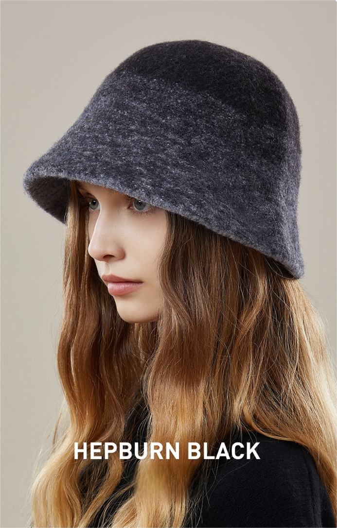 Women's autumn and winter 100% wool gradient hat, bucket hat - AOA Fashion Accessories