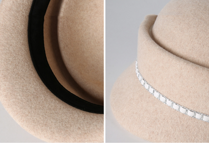 Womens Wool Cloche Hat - With Delicate Floral Decoration - AOA Fashion Accessories