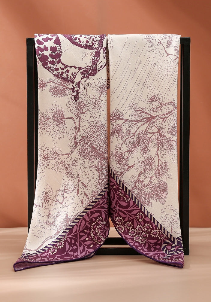 Silk Square Scarf -  Floral Leopard Print Scarves - AOA Fashion Accessories