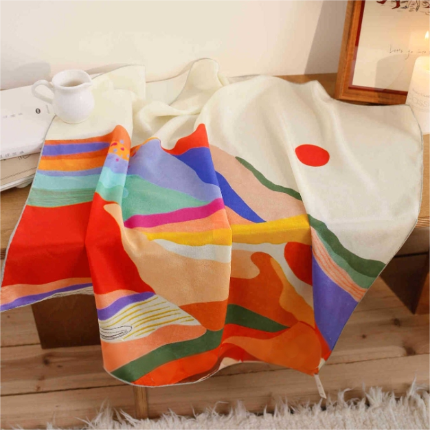 Colorful Landscape Print Pure Silk Square Scarf - AOA Fashion Accessories