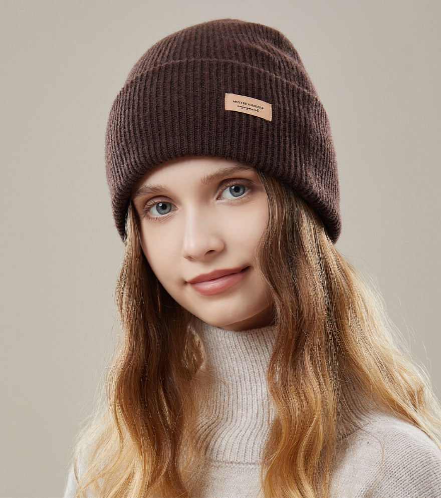 Women's autumn and winter 100% wool warm hat, wool multi-color simple knitted hat - AOA Fashion Accessories