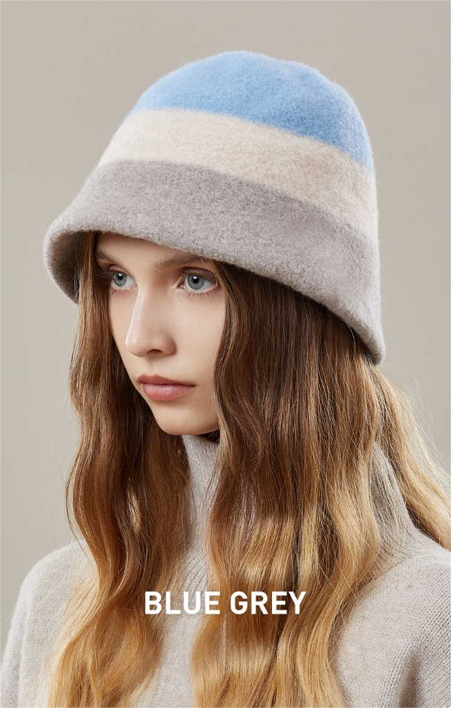 Women's autumn and winter 100% wool contrast color hat - AOA Fashion Accessories
